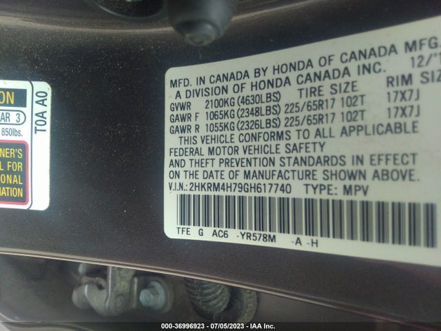 Honda Cr-v Ex-l 2016 2HKRM4H79GH617740 Image 9
