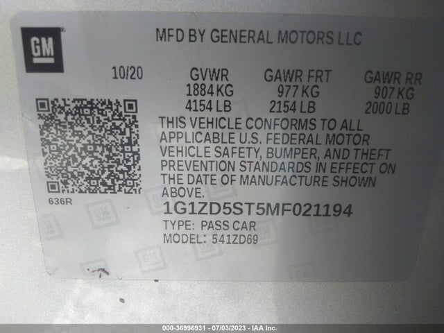 Chevrolet MALIBU LT 2021 1G1ZD5ST5MF021194 Image 9