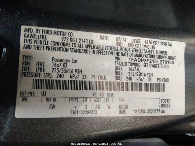 Ford FOCUS SE 2014 1FADP3F21EL270163 Image 10