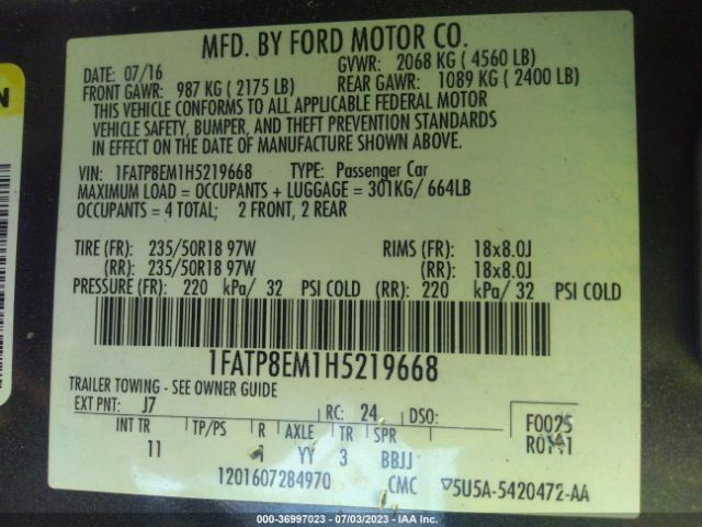 1FATP8EM1H5219668 Ford Mustang V6