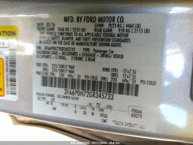 3FA6P0H72GR345733 Ford FUSION SE