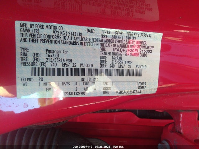 Ford FOCUS SE 2014 1FADP3F20EL215302 Image 9