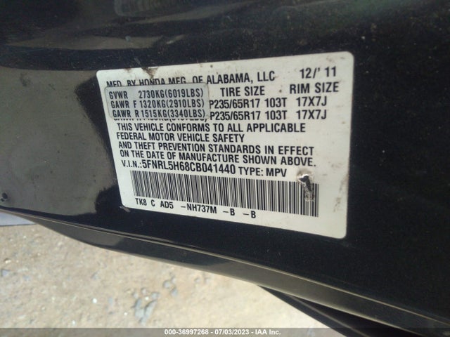 2012 HONDA ODYSSEY EX-L VIN: 5FNRL5H68CB041440
