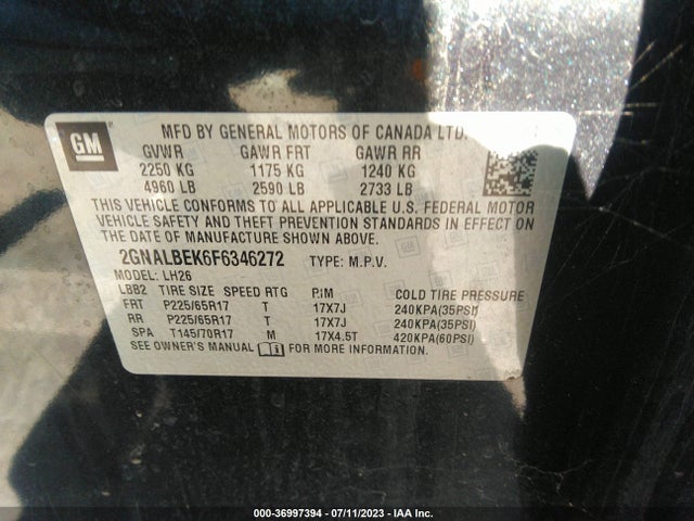 Chevrolet EQUINOX LT 2015 2GNALBEK6F6346272 Image 10