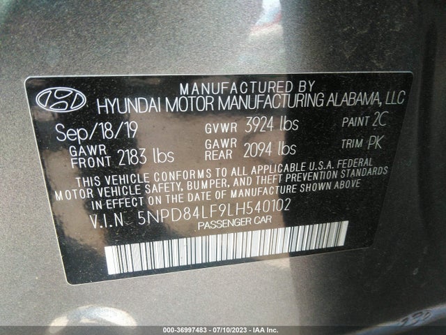 Hyundai ELANTRA SEL 2020 5NPD84LF9LH540102 Image 9