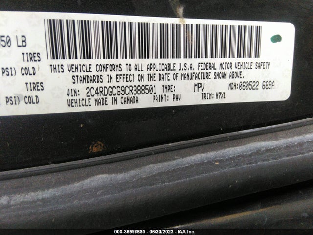 2012 DODGE GRAND CARAVAN SXT VIN: 2C4RDGCG9CR388501