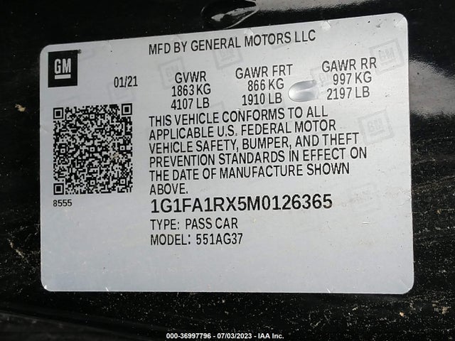 Chevrolet Camaro 1ls 2021 1G1FA1RX5M0126365 Image 9