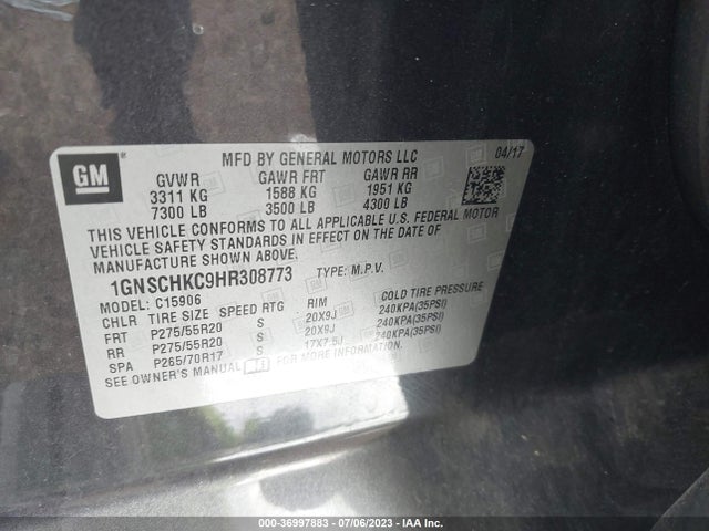 Chevrolet Suburban Lt 2017 1GNSCHKC9HR308773 Image 9