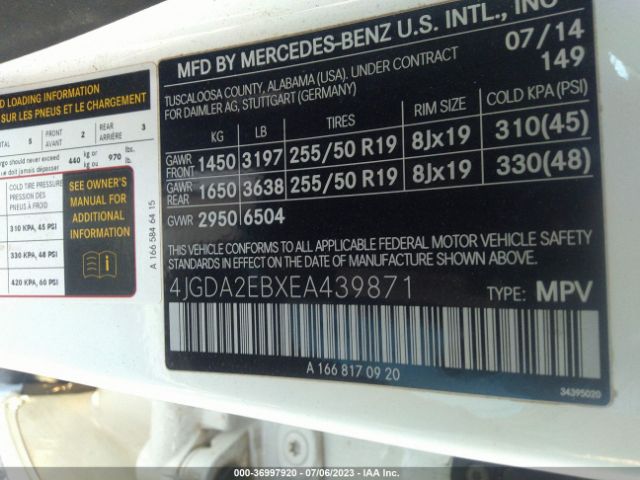 4JGDA2EBXEA439871 Mercedes-Benz M-class Ml 350 Bluetec