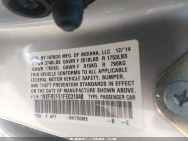 Honda Civic Sedan Lx 2015 19XFB2F51FE031048 Image 9