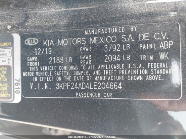 3KPF24AD4LE204664 KIA Forte Lxs