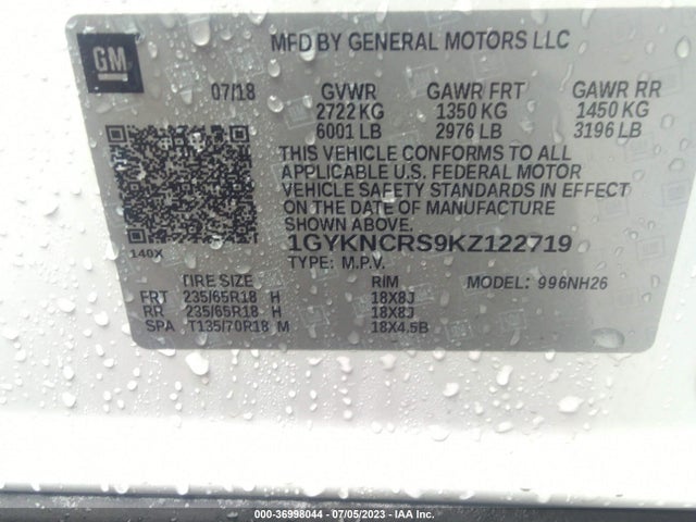 1GYKNCRS9KZ122719 Cadillac Xt5 Luxury Fwd