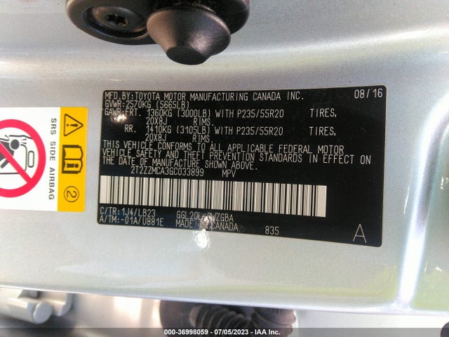 2016 Lexus RX, VIN: 2T2ZZMCA3GC033899
