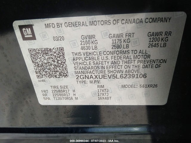 Chevrolet EQUINOX LT 2020 2GNAXUEV5L6239106 Image 9