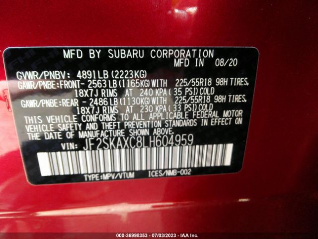 JF2SKAXC8LH604959 Subaru Forester Touring