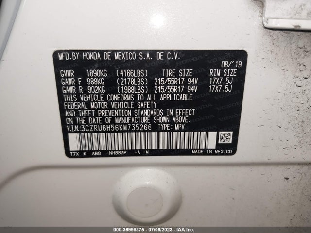Honda HR-V EX 2019 3CZRU6H56KM735266 Image 9