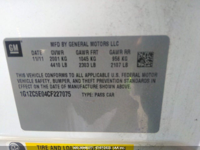 2012 CHEVROLET MALIBU LT W/1LT VIN: 1G1ZC5E04CF227075