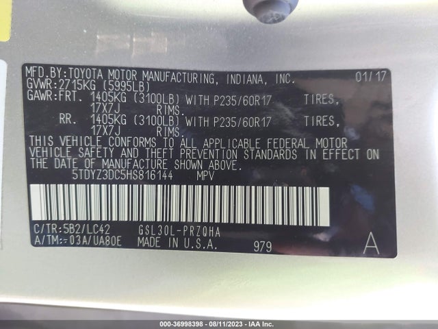Toyota Sienna Xle Auto Access 2017 5TDYZ3DC5HS816144 Image 9