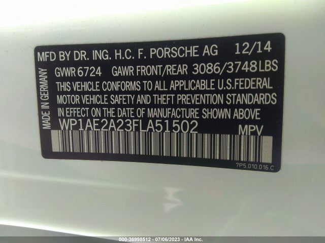 2015 Porsche Cayenne, VIN: WP1AE2A23FLA51502