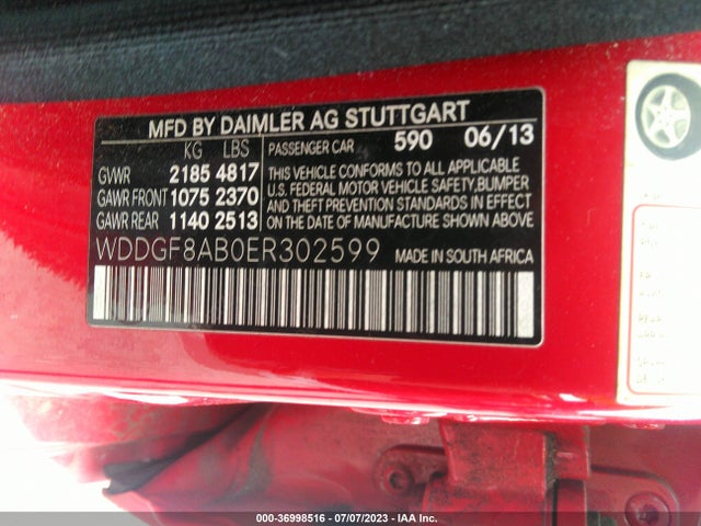 2014 MERCEDES-BENZ C-CLASS C 300 VIN: WDDGF8AB0ER302599