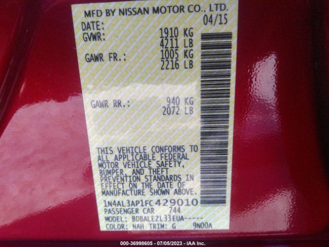1N4AL3AP1FC429010 Nissan ALTIMA 2.5