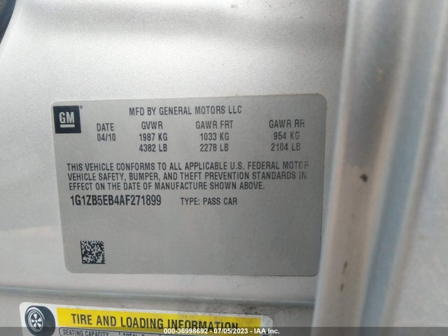 2010 CHEVROLET MALIBU LS W/1LS VIN: 1G1ZB5EB4AF271899