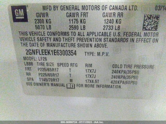 Chevrolet EQUINOX LS 2014 2GNFLEEK1E6300354 Image 15