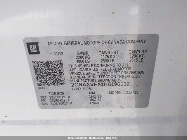 Chevrolet EQUINOX LT 2019 2GNAXVEX1K6196132 Image 15