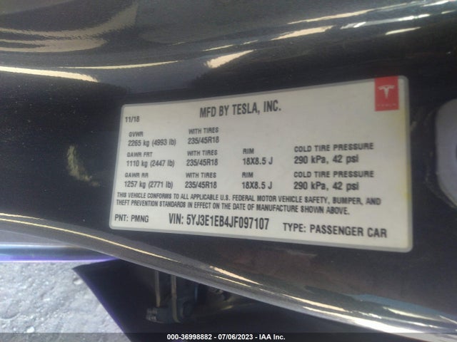 5YJ3E1EB4JF097107 Tesla Model 3 Long Range