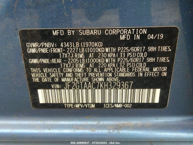JF2GTAAC7KH329367 Subaru Crosstrek