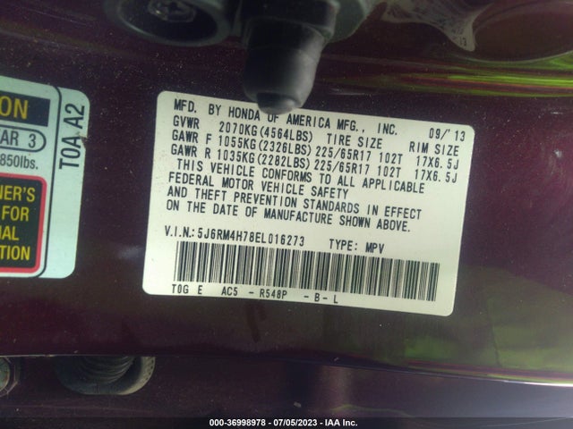 Honda Cr-v Ex-l 2014 5J6RM4H78EL016273 Image 15
