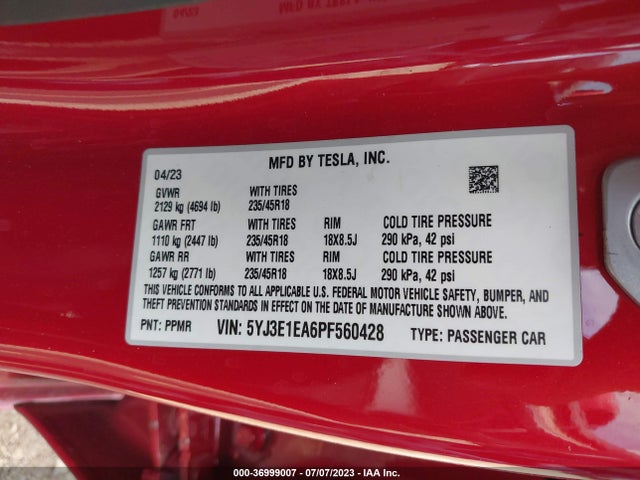 2023 Tesla 3, VIN: 5YJ3E1EA6PF560428