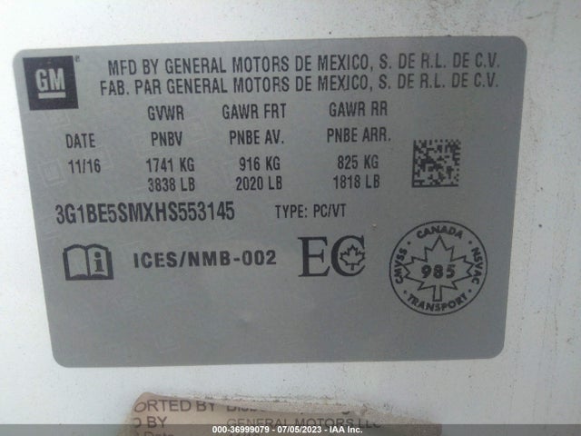 Chevrolet CRUZE LT 2017 3G1BE5SMXHS553145 Image 16