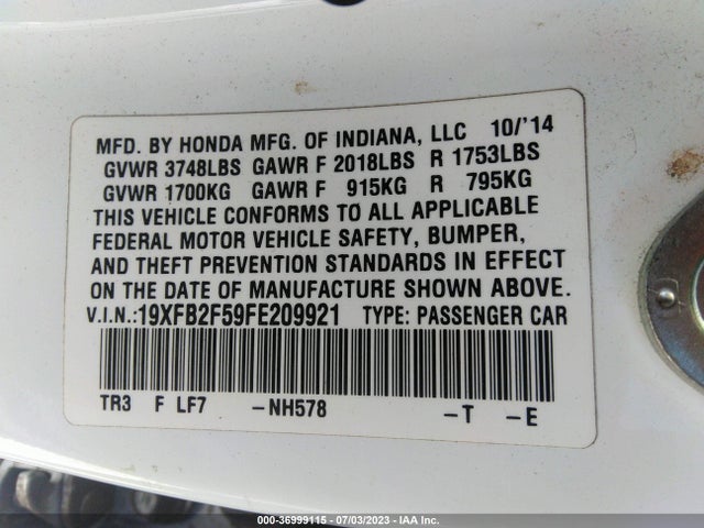 Honda Civic Sedan Lx 2015 19XFB2F59FE209921 Image 16