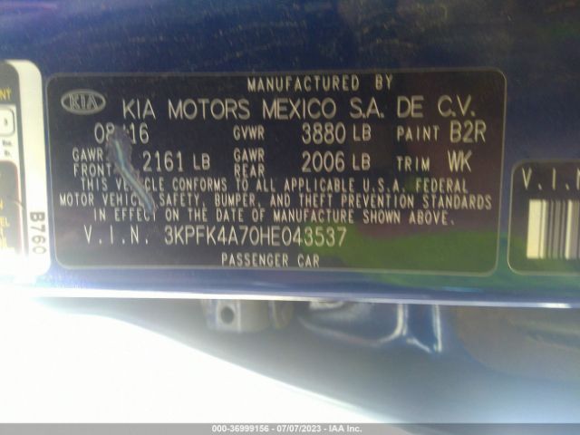 3KPFK4A70HE043537 KIA FORTE LX