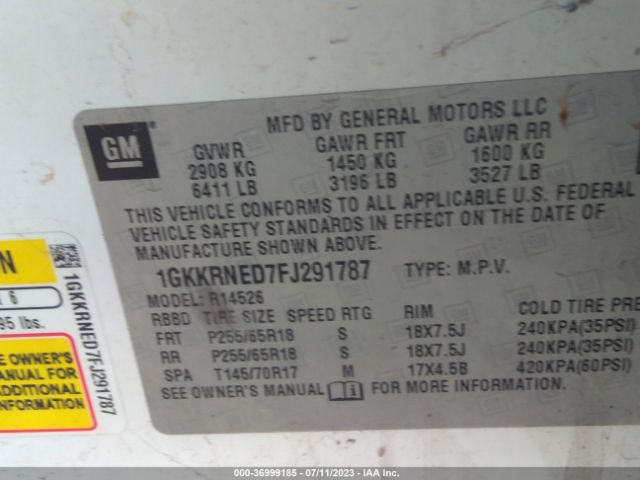 1GKKRNED7FJ291787 GMC ACADIA SLE