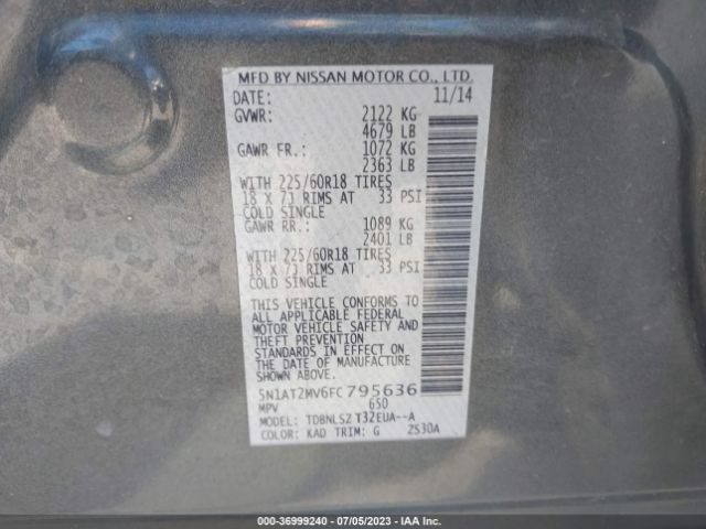 5N1AT2MV6FC795636 Nissan Rogue Sl
