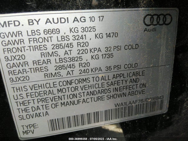 WA1LAAF76JD016843 Audi Q7 Premium Plus