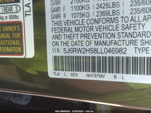 Honda CR-V EX 2020 5J6RW2H58LL046982 Image 9