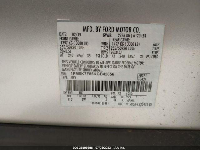1FM5K7F85KGB42856 Ford Explorer Limited