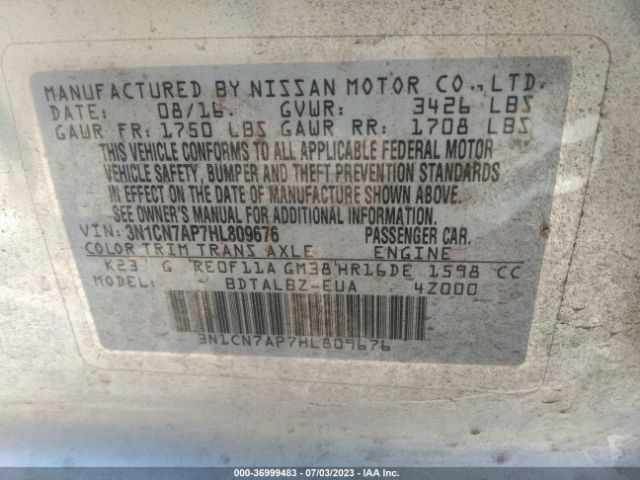 3N1CN7AP7HL809676 Nissan Versa Sedan Sv