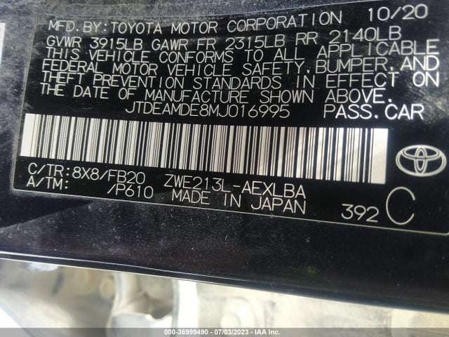 Toyota Corolla Hybrid Le 2021 JTDEAMDE8MJ016995 Image 9