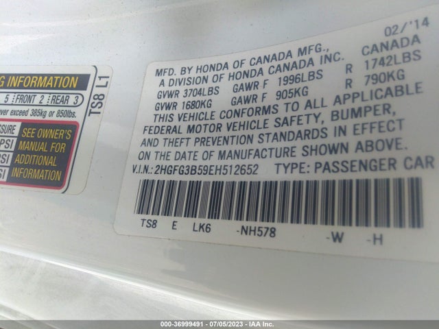 Honda Civic Coupe Lx 2014 2HGFG3B59EH512652 Image 9