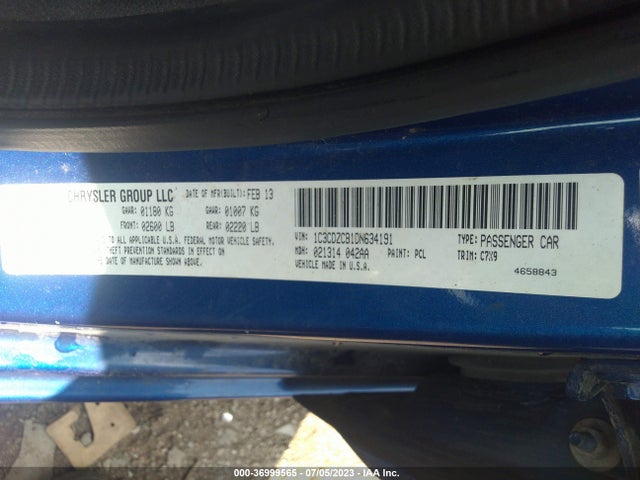 2013 DODGE AVENGER SXT VIN: 1C3CDZCB1DN634191