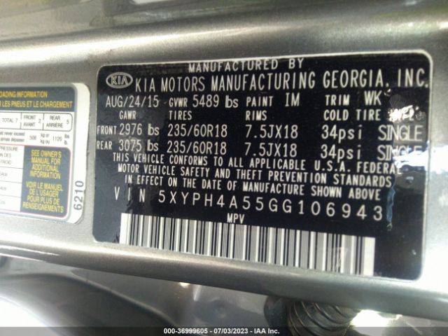 5XYPH4A55GG106943 KIA SORENTO EX