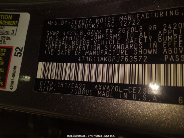 4T1G11AK0PU763572 Toyota Camry Se/se Nightshade