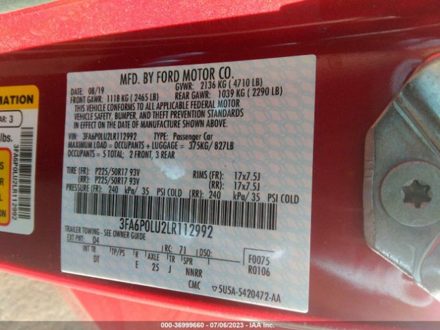 3FA6P0LU2LR112992 Ford Fusion Hybrid Se