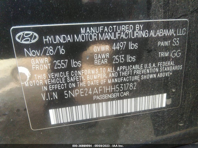 Hyundai Sonata 2.4l 2017 5NPE24AF1HH531782 Image 10