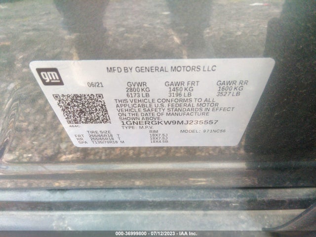 Chevrolet Traverse Lt Cloth 2021 1GNERGKW9MJ235557 Image 9