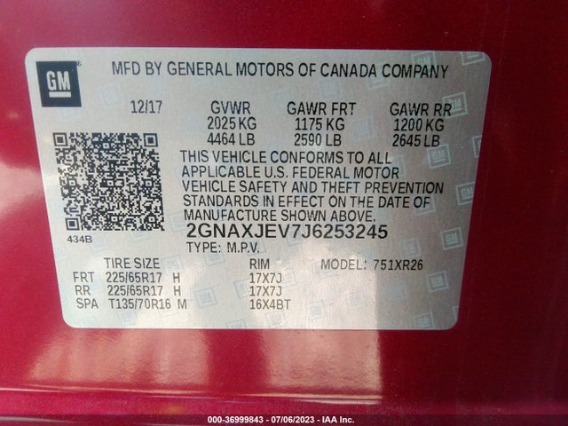 Chevrolet EQUINOX LT 2018 2GNAXJEV7J6253245 Image 15